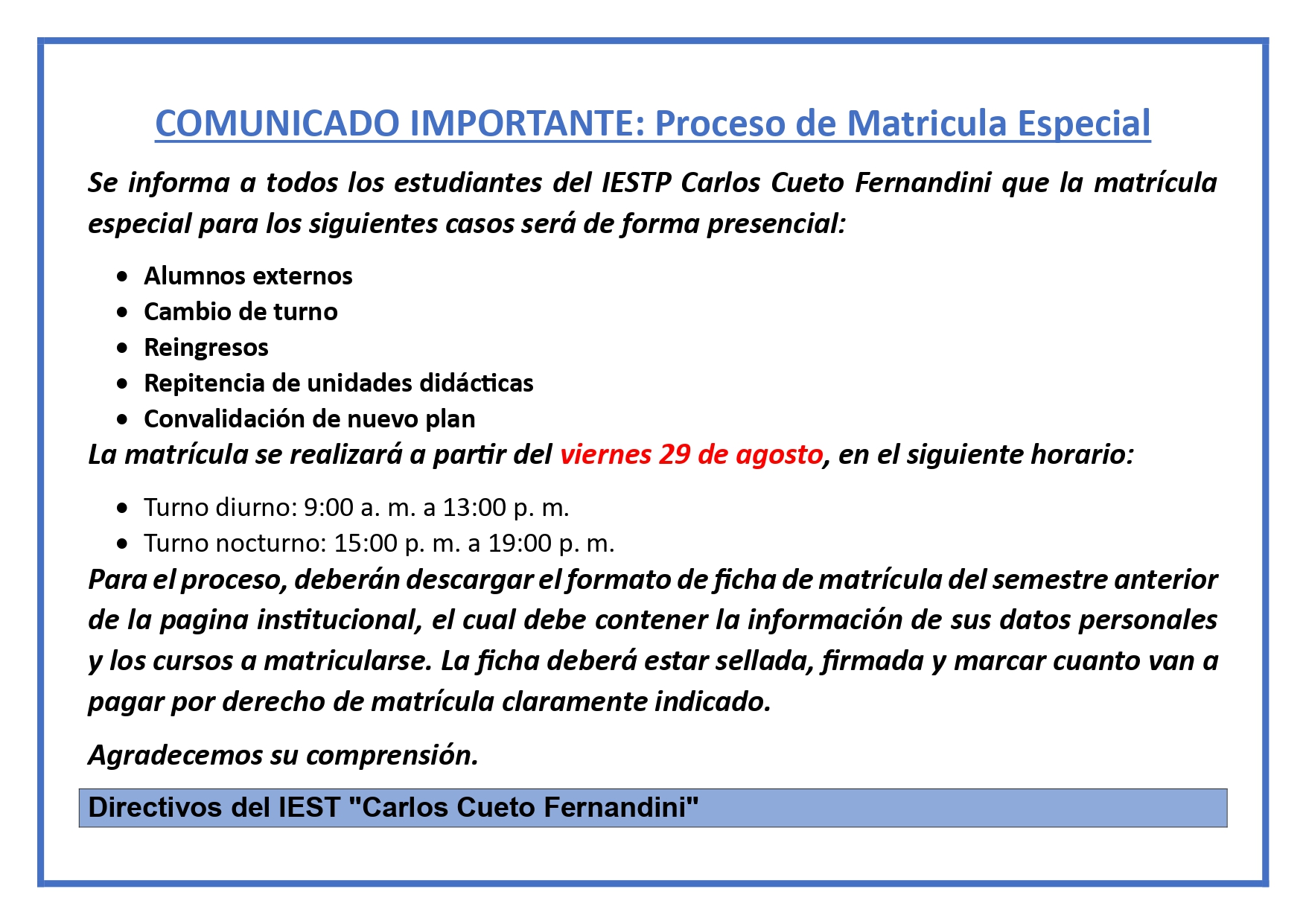 Invitación inicio de clases
